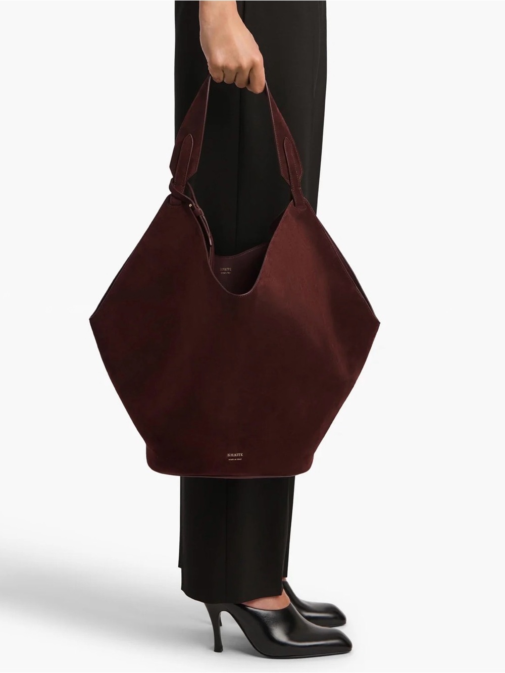 KHAITE Medium Lotus Tote- Burgundy Suede